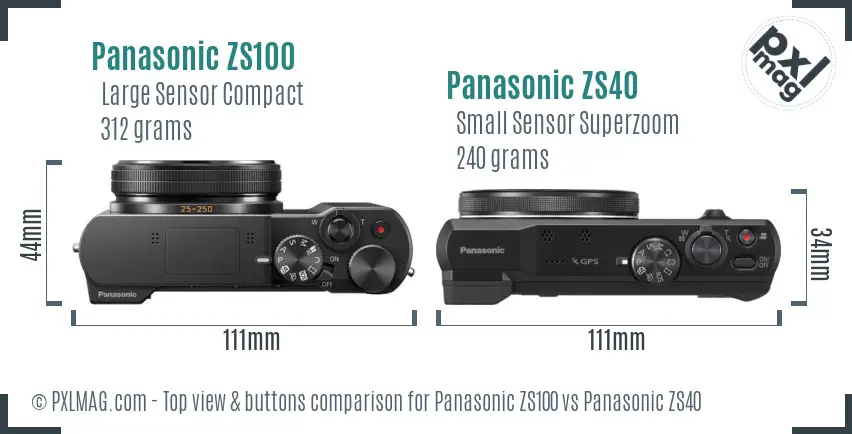 Panasonic ZS100 vs Panasonic ZS40 top view buttons comparison
