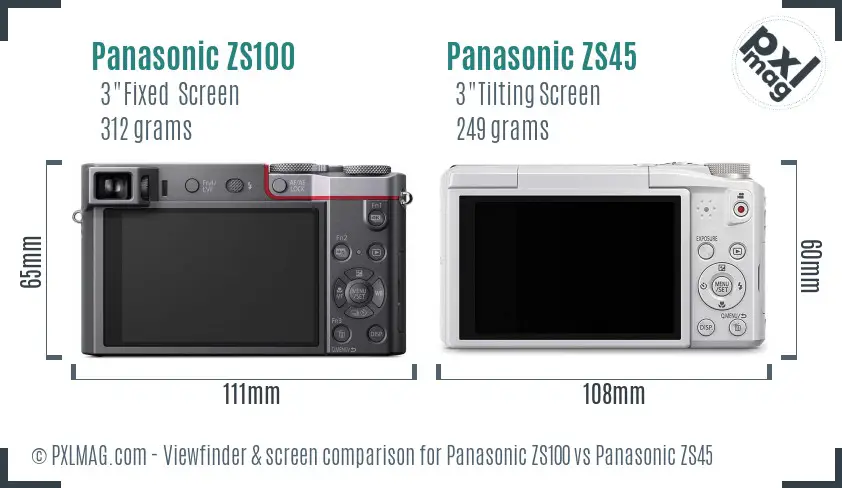 Panasonic ZS100 vs Panasonic ZS45 Screen and Viewfinder comparison