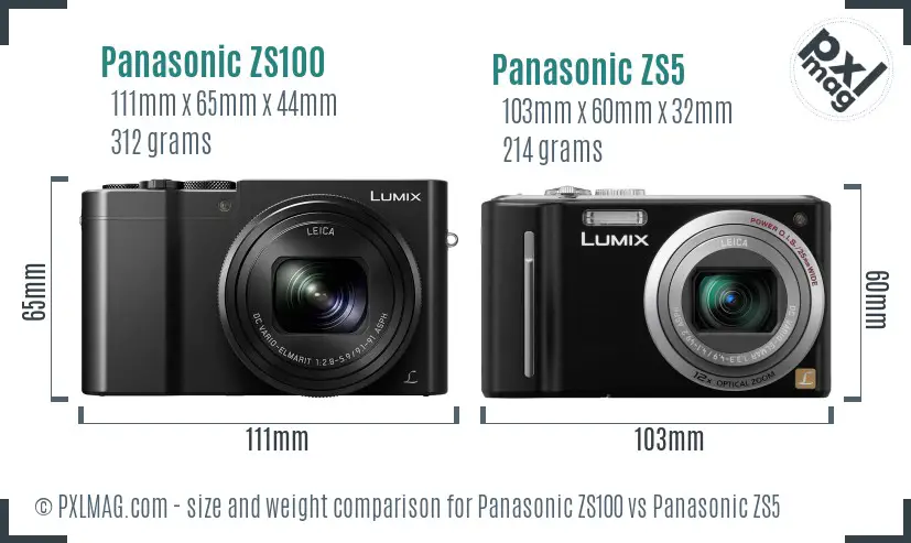 Panasonic ZS100 vs Panasonic ZS5 size comparison