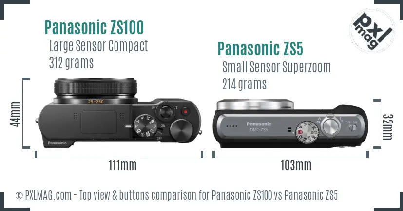 Panasonic ZS100 vs Panasonic ZS5 top view buttons comparison