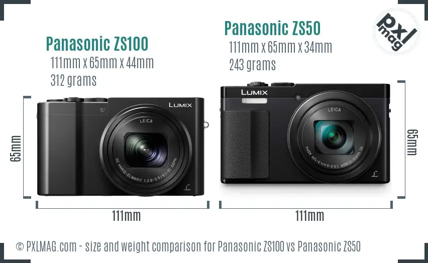 Panasonic ZS100 vs Panasonic ZS50 size comparison