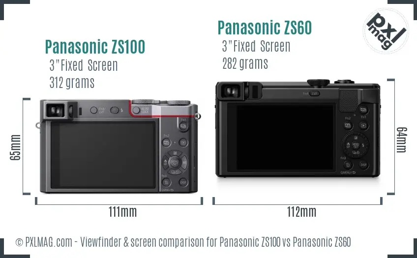 Panasonic ZS100 vs Panasonic ZS60 Screen and Viewfinder comparison