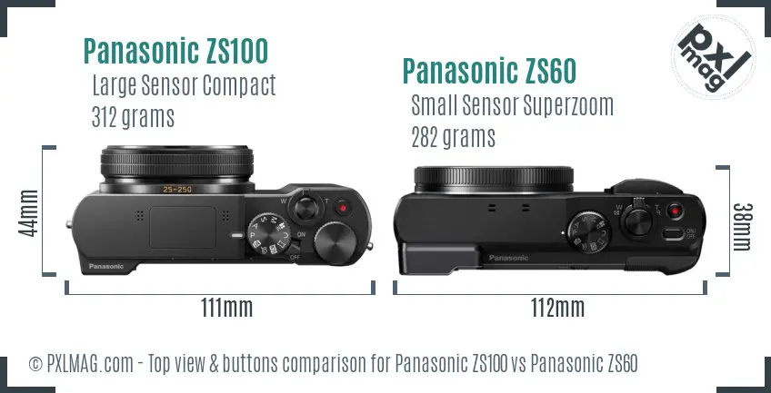 Panasonic ZS100 vs Panasonic ZS60 top view buttons comparison