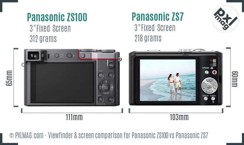Panasonic ZS100 vs Panasonic ZS7 Screen and Viewfinder comparison