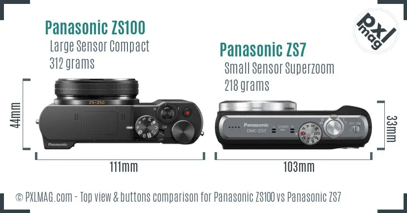 Panasonic ZS100 vs Panasonic ZS7 top view buttons comparison