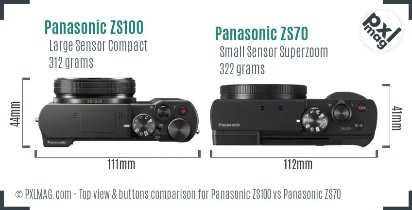 Panasonic ZS100 vs Panasonic ZS70 top view buttons comparison