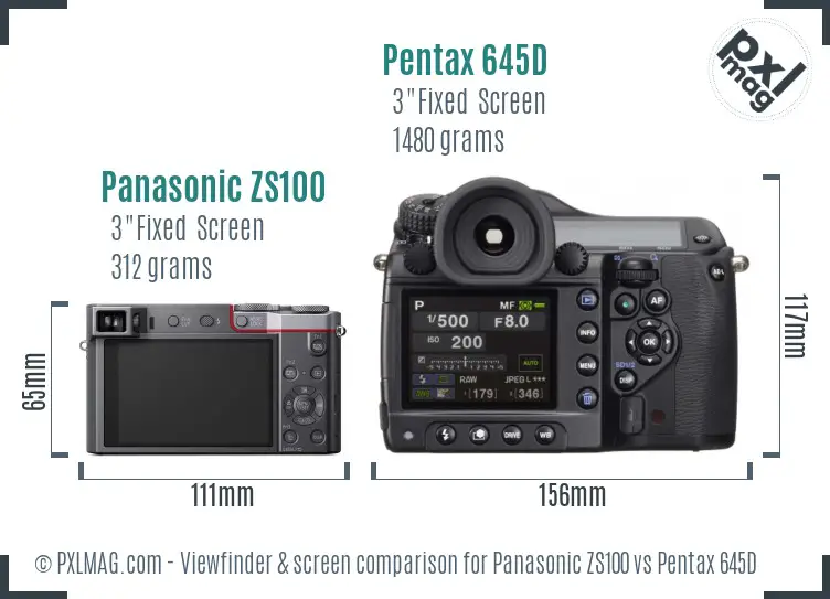 Panasonic ZS100 vs Pentax 645D Screen and Viewfinder comparison