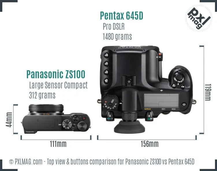 Panasonic ZS100 vs Pentax 645D top view buttons comparison