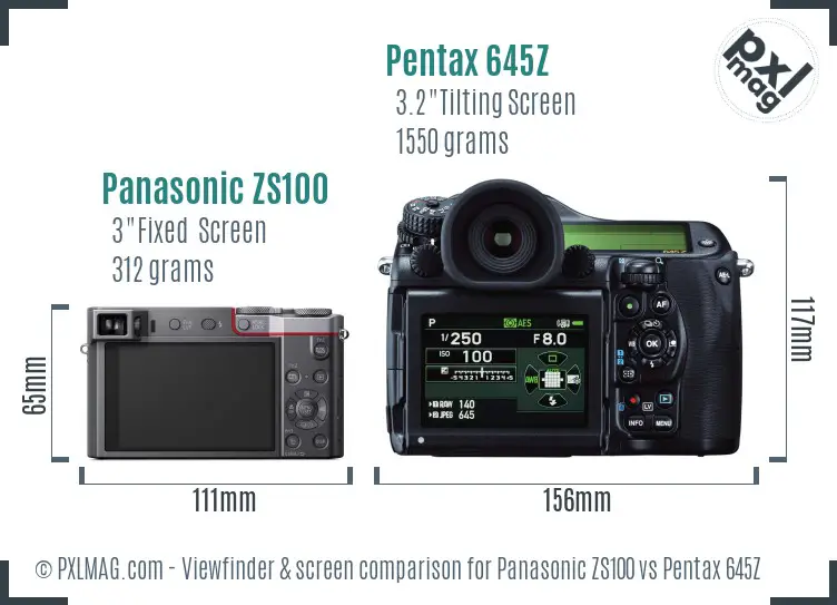 Panasonic ZS100 vs Pentax 645Z Screen and Viewfinder comparison