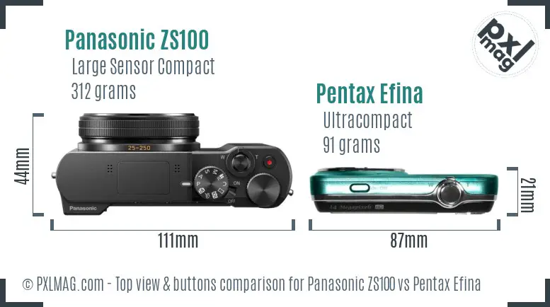 Panasonic ZS100 vs Pentax Efina top view buttons comparison