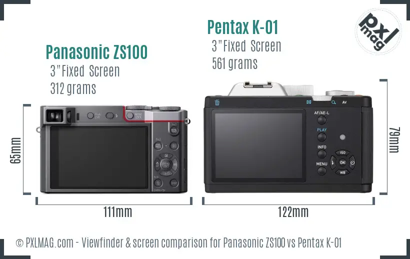 Panasonic ZS100 vs Pentax K-01 Screen and Viewfinder comparison