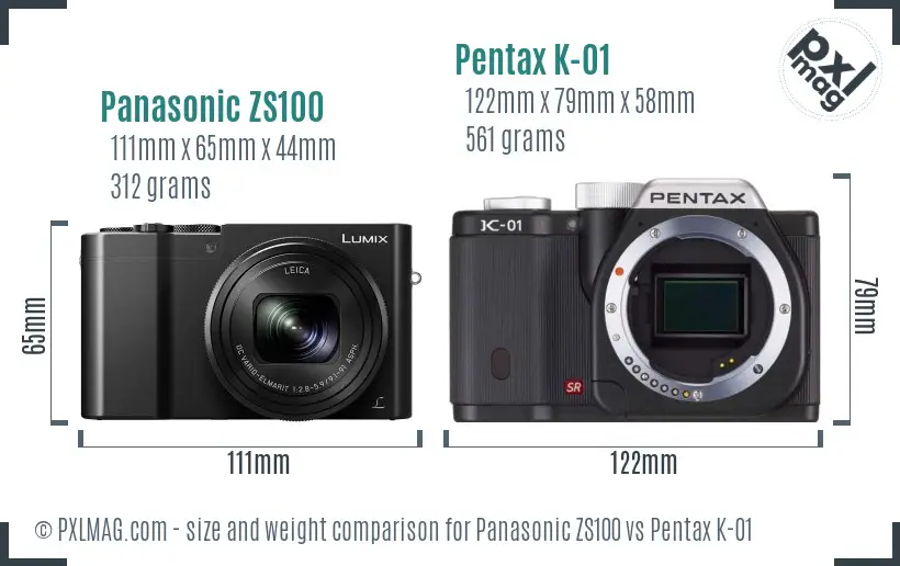 Panasonic ZS100 vs Pentax K-01 size comparison