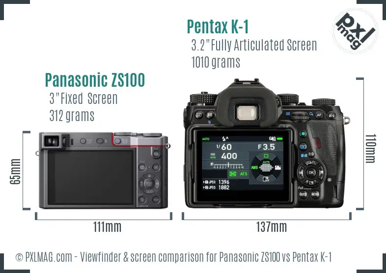 Panasonic ZS100 vs Pentax K-1 Screen and Viewfinder comparison