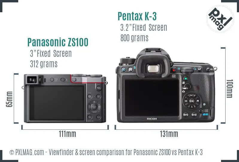 Panasonic ZS100 vs Pentax K-3 Screen and Viewfinder comparison