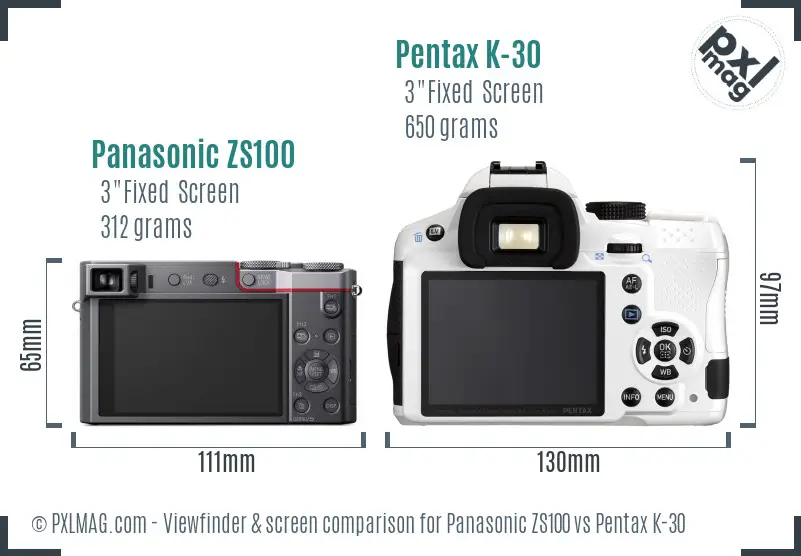 Panasonic ZS100 vs Pentax K-30 Screen and Viewfinder comparison