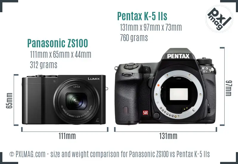Panasonic ZS100 vs Pentax K-5 IIs size comparison