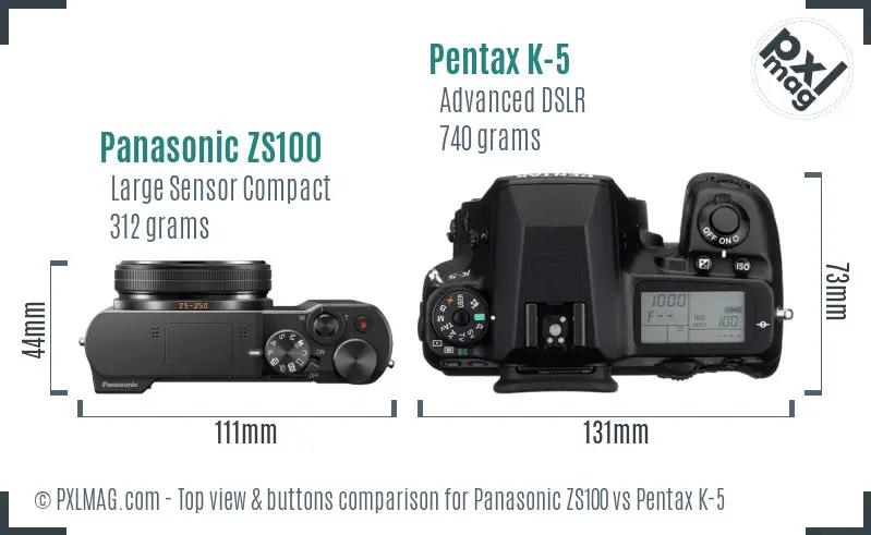 Panasonic ZS100 vs Pentax K-5 top view buttons comparison