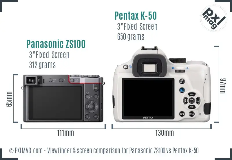 Panasonic ZS100 vs Pentax K-50 Screen and Viewfinder comparison