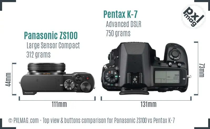 Panasonic ZS100 vs Pentax K-7 top view buttons comparison