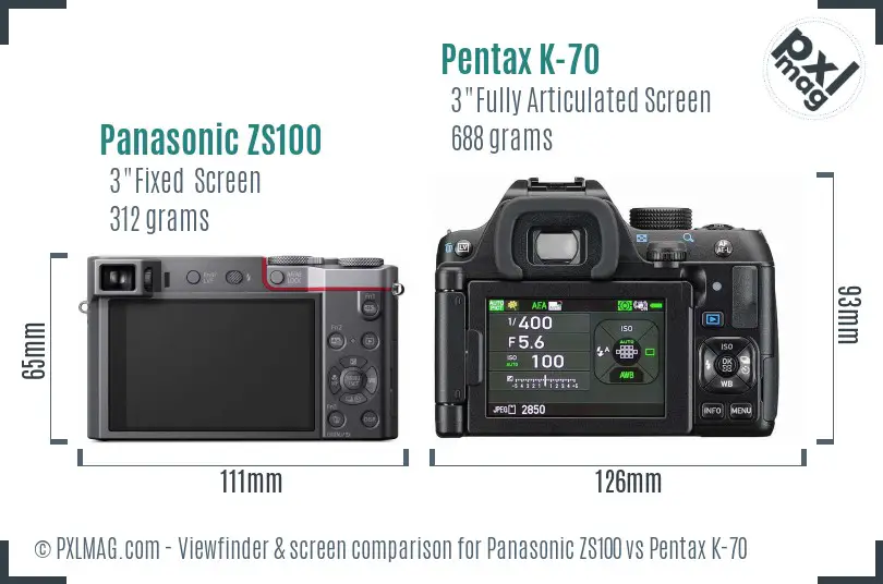 Panasonic ZS100 vs Pentax K-70 Screen and Viewfinder comparison