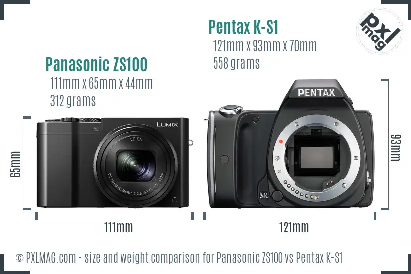 Panasonic ZS100 vs Pentax K-S1 size comparison