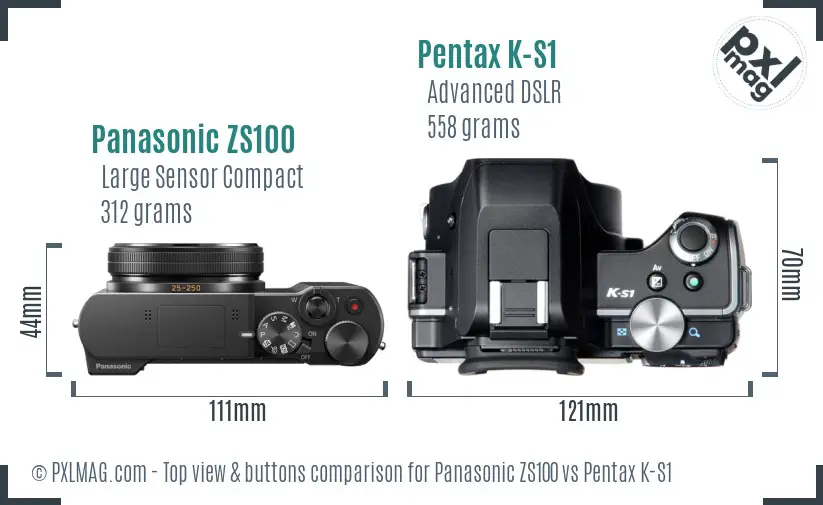 Panasonic ZS100 vs Pentax K-S1 top view buttons comparison