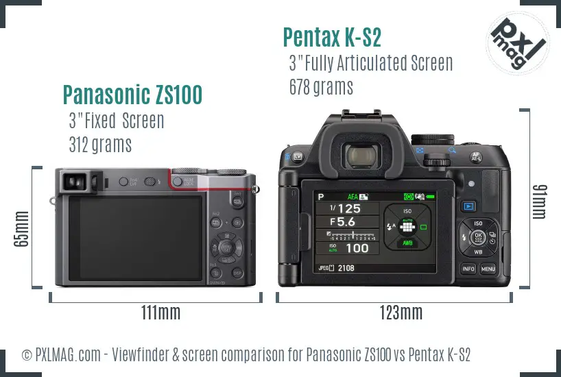 Panasonic ZS100 vs Pentax K-S2 Screen and Viewfinder comparison