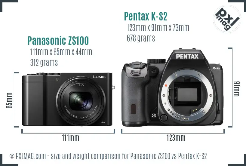 Panasonic ZS100 vs Pentax K-S2 size comparison