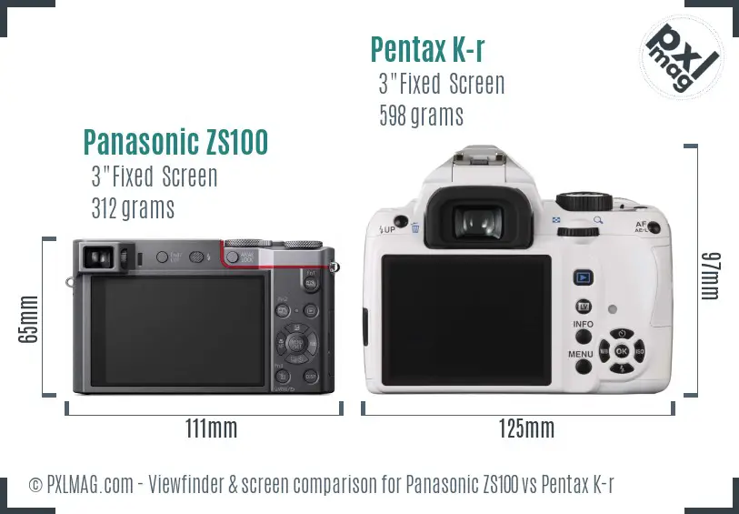Panasonic ZS100 vs Pentax K-r Screen and Viewfinder comparison