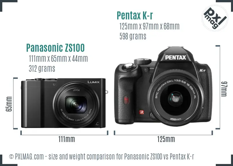 Panasonic ZS100 vs Pentax K-r size comparison