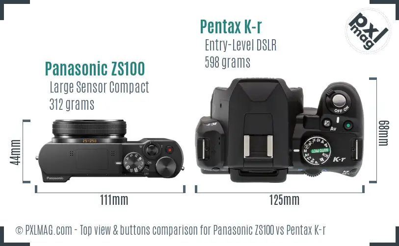 Panasonic ZS100 vs Pentax K-r top view buttons comparison