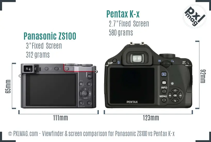 Panasonic ZS100 vs Pentax K-x Screen and Viewfinder comparison