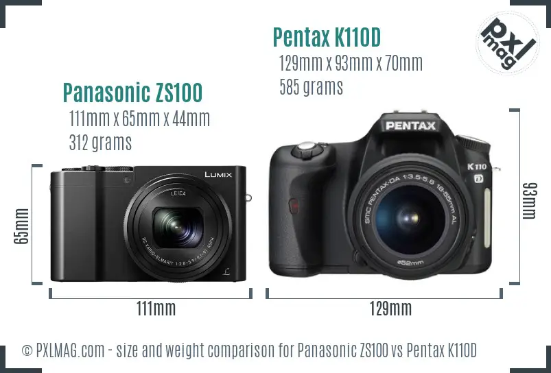 Panasonic ZS100 vs Pentax K110D size comparison