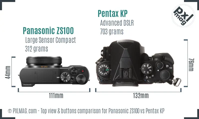 Panasonic ZS100 vs Pentax KP top view buttons comparison