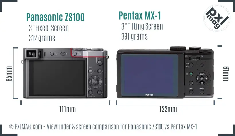 Panasonic ZS100 vs Pentax MX-1 Screen and Viewfinder comparison
