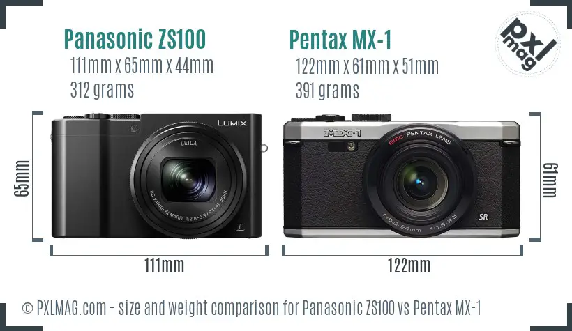 Panasonic ZS100 vs Pentax MX-1 size comparison
