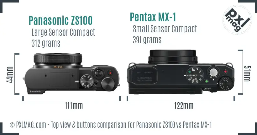 Panasonic ZS100 vs Pentax MX-1 top view buttons comparison