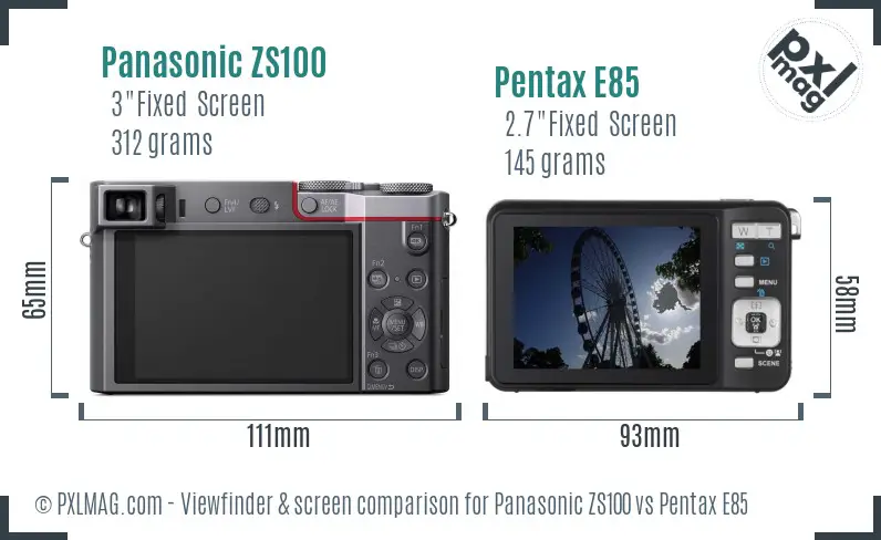 Panasonic ZS100 vs Pentax E85 Screen and Viewfinder comparison