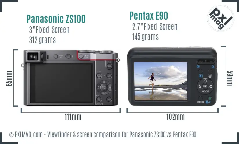 Panasonic ZS100 vs Pentax E90 Screen and Viewfinder comparison