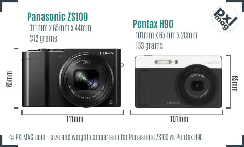 Panasonic ZS100 vs Pentax H90 size comparison