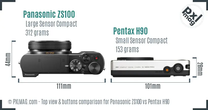 Panasonic ZS100 vs Pentax H90 top view buttons comparison