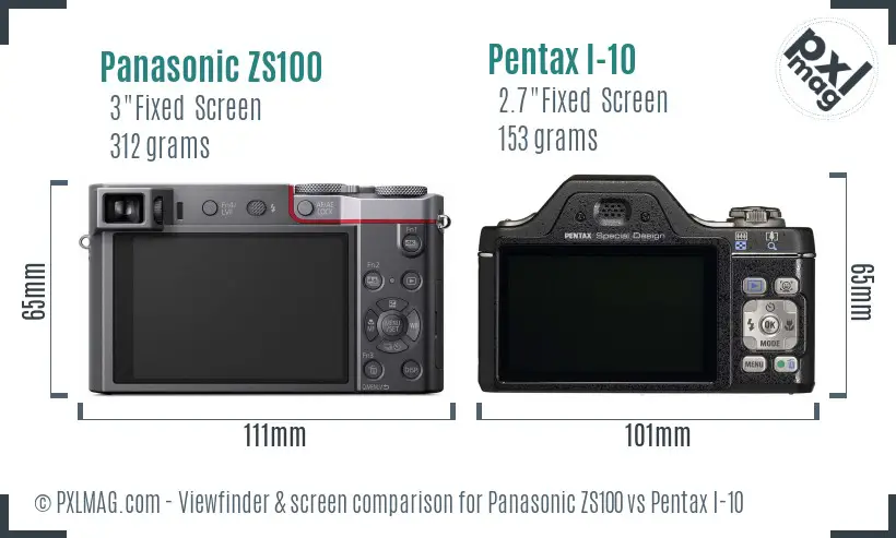 Panasonic ZS100 vs Pentax I-10 Screen and Viewfinder comparison