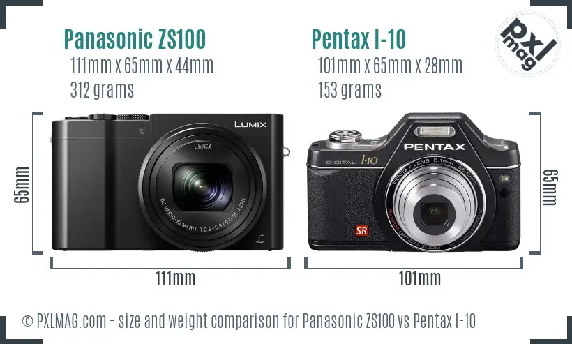 Panasonic ZS100 vs Pentax I-10 size comparison