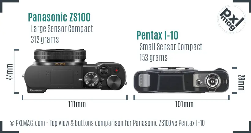 Panasonic ZS100 vs Pentax I-10 top view buttons comparison