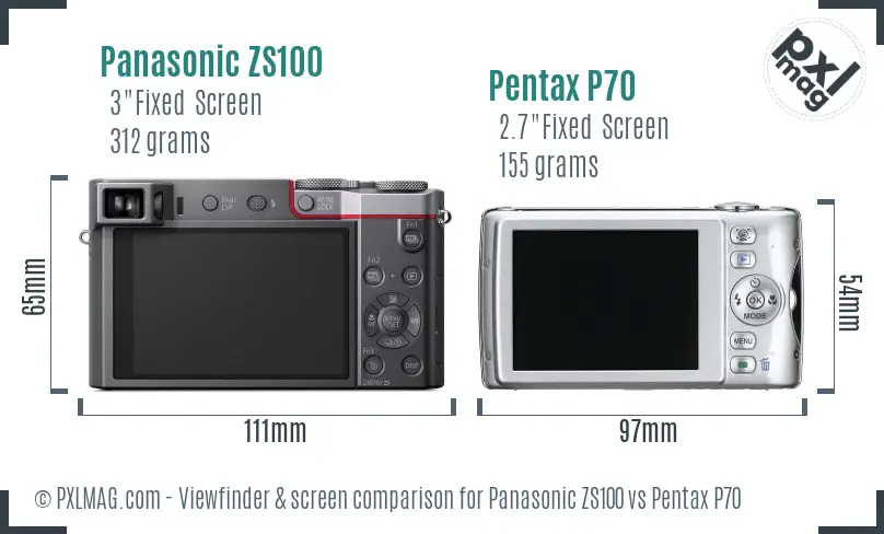 Panasonic ZS100 vs Pentax P70 Screen and Viewfinder comparison
