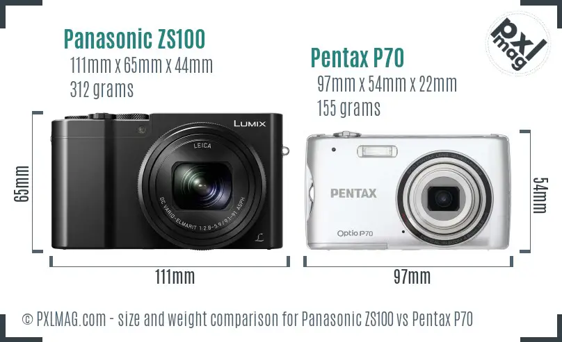Panasonic ZS100 vs Pentax P70 size comparison