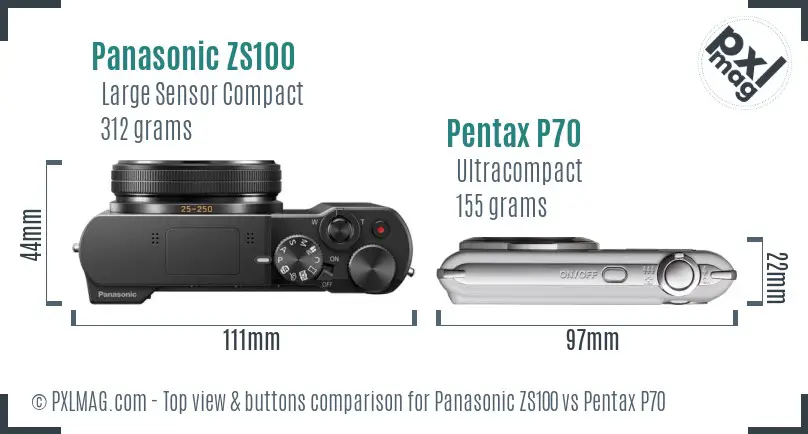 Panasonic ZS100 vs Pentax P70 top view buttons comparison