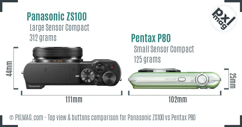 Panasonic ZS100 vs Pentax P80 top view buttons comparison