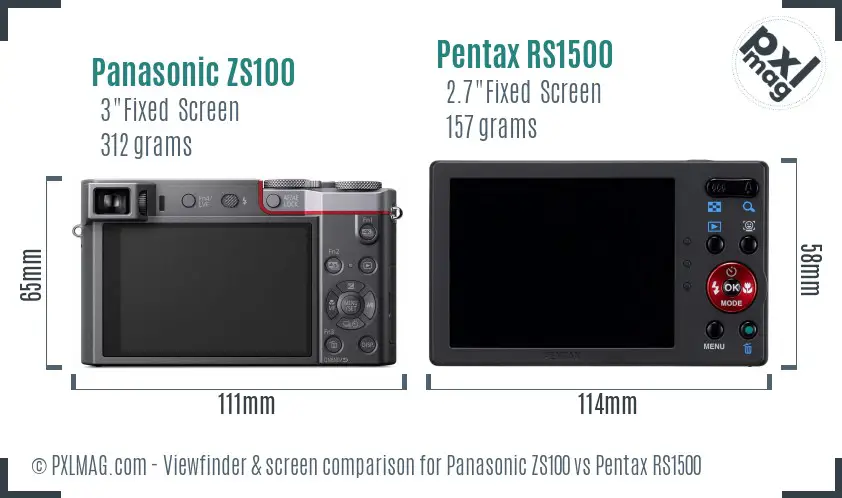 Panasonic ZS100 vs Pentax RS1500 Screen and Viewfinder comparison