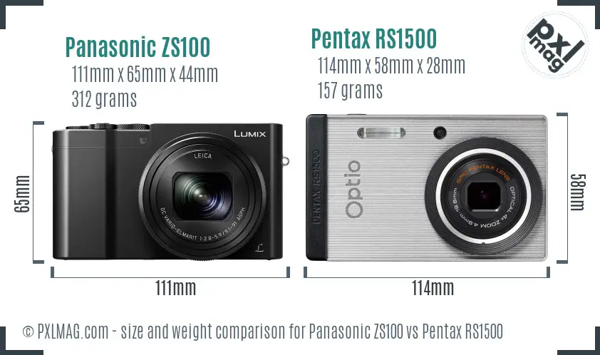 Panasonic ZS100 vs Pentax RS1500 size comparison